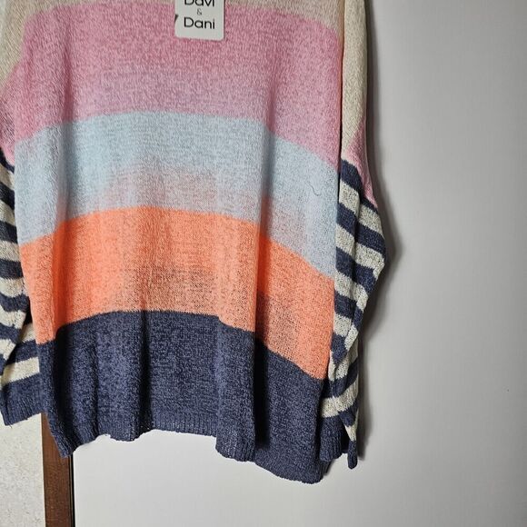 Nwt Davi & Dani Striped Colorblock Lightweight Knit Sweater Women's Size Large - Picture 2 of 5